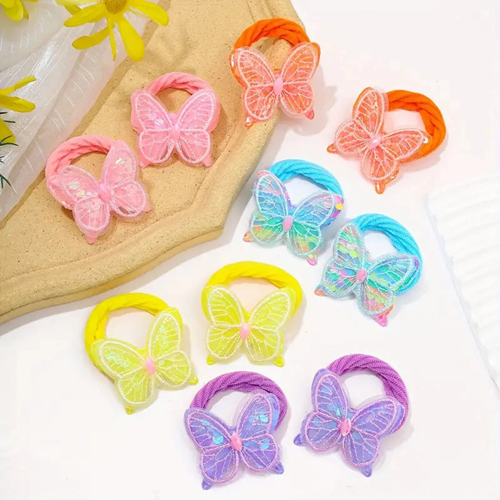 Girls Butterfly Hair Ties - 4-Piece Colorful Elastic Set Trending Accessories Multicolor Onesize