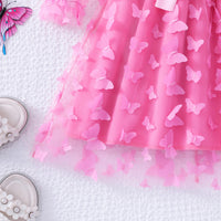 Girls Pink Butterfly Applique Tulle Overlay Fit & Flare Casual Dress Casual Dresses