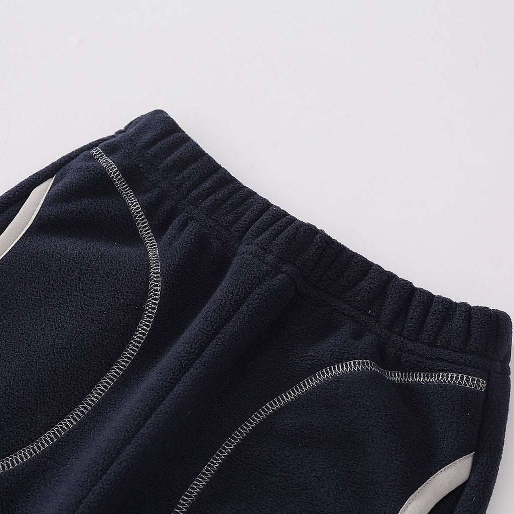 Boys Dark Blue Solid Polar Fleece Winter Jogger Trackpants & Joggers