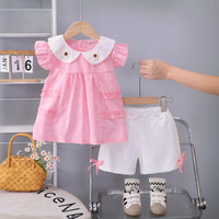 Girls Pink Flower Applique Ruffle Top With Shorts Set Sets Pink 1-2 Y
