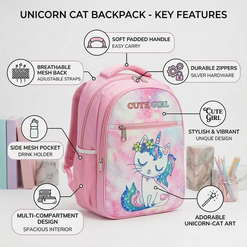 Girls Pink Unicorn Print School Backpack Trending Accessories