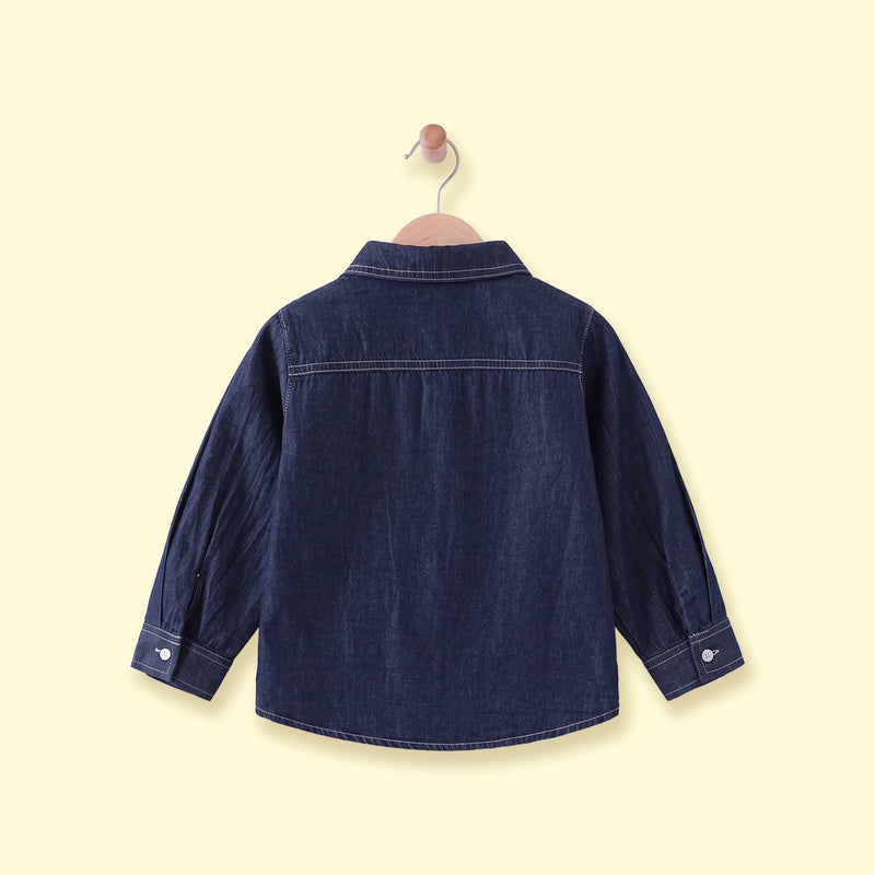 Boys Dark Blue Long Sleeve Denim Shirt Shirts