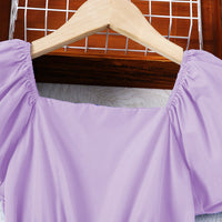 Girls Purple Short Sleeve Fit & Flare Square Neck Dress Casual Dresses