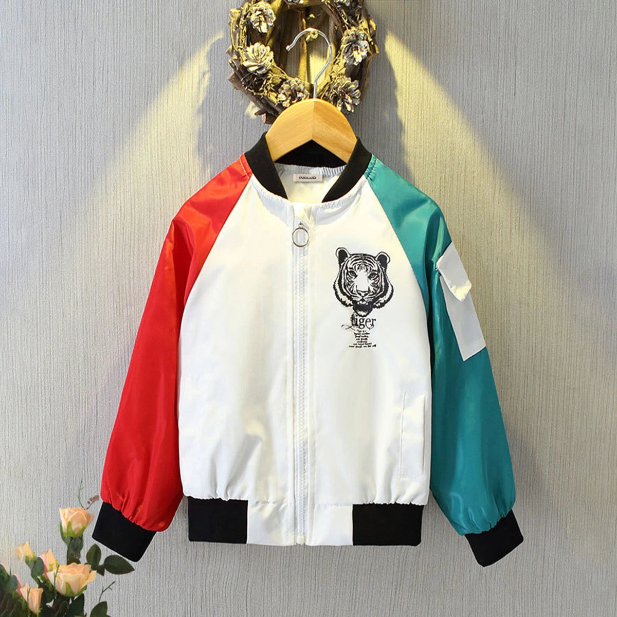 Boys White Tiger Printed Front Open Trendy Jacket Coats & Jackets White 1-2 Y