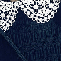 Girls Navy Blue Textured Puff Sleeve Fit & Flare Dress Casual Dresses
