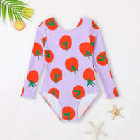 Girls Purple Tomato Print Swimwear Bodysuit Beachwear Purple 3-4 Y