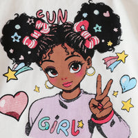 Girls Graphics One Shoulder Top With Purple Tulle Ruffled Skirts Set Sets