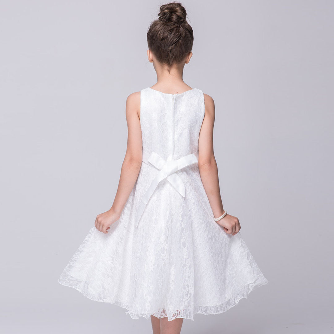 Girls White Sleeveless Embroidered Fit & Flare Party Dress Party Dresses