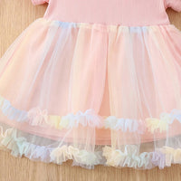 Girls Pink Kitty Applique Short Sleeve Ruffled Hem Fit & Flare Dress Casual Dresses