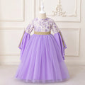 Girls Purple Floral Printed Fit & Flare Dress With Long Sleeves Casual Dresses Purple 3-4 Y