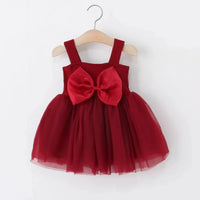 Girls Maroon Sleeveless Tulle Overlay Fit & Flare Dress With Bow Detail Casual Dresses