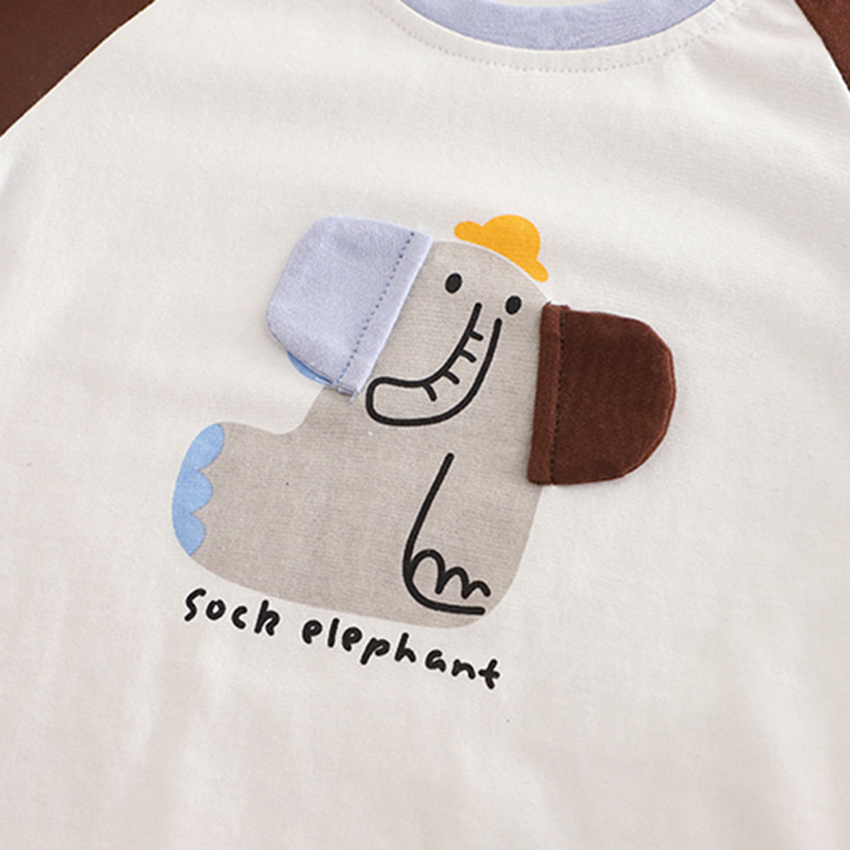 Boys Brown Elephant Printed Raglan Sleeves T-Shirt With Striped Shorts Set 2 pc. Sets