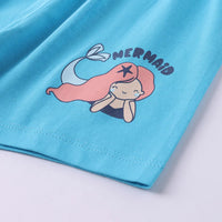 Girls Light Blue Mermaid Print Short Sleeves Top With Shorts Sets Sets