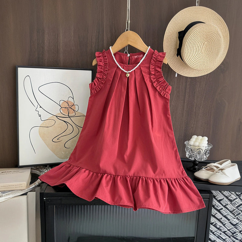 Girls Red Sleeveless A-line Dress Casual Dresses Red 1-2 Y