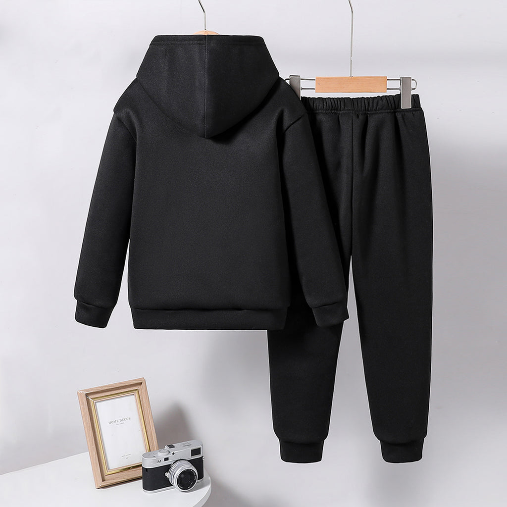 Boys Black Christmas Graphic Printed Hooded Sweatshirt with Joggers Set Sets