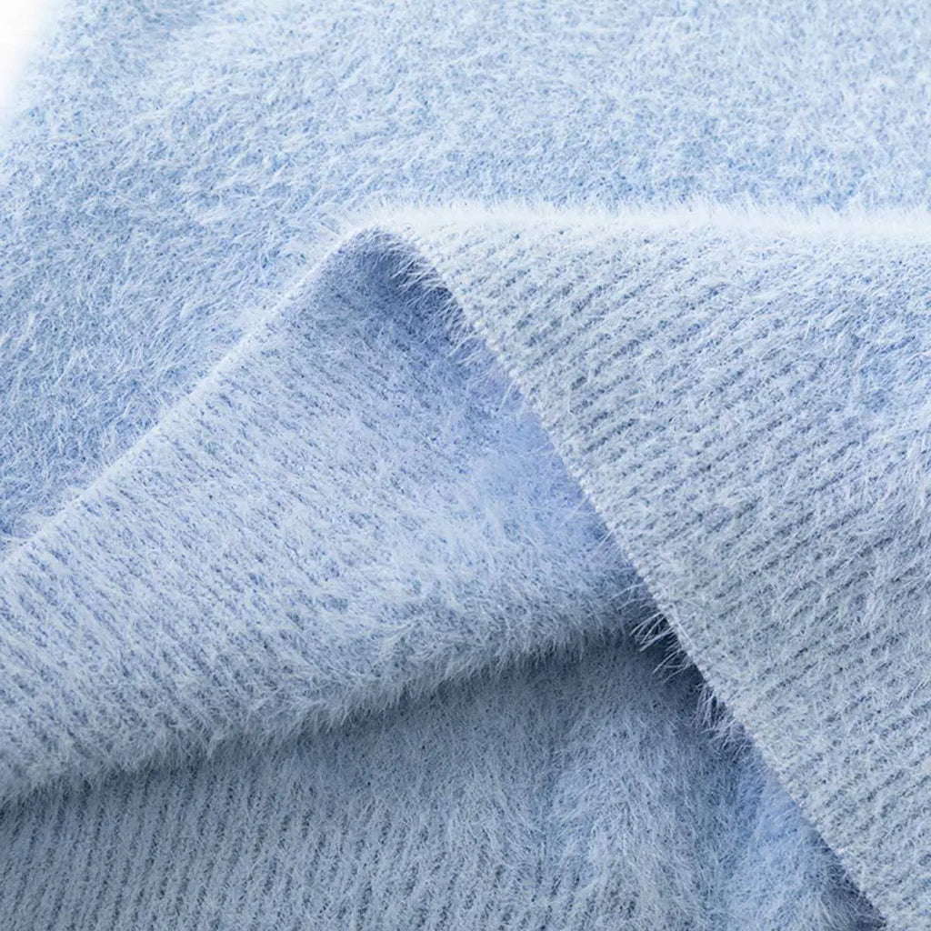 Girls Light Blue Solid High Neck Sweater Sweaters & Cardigans