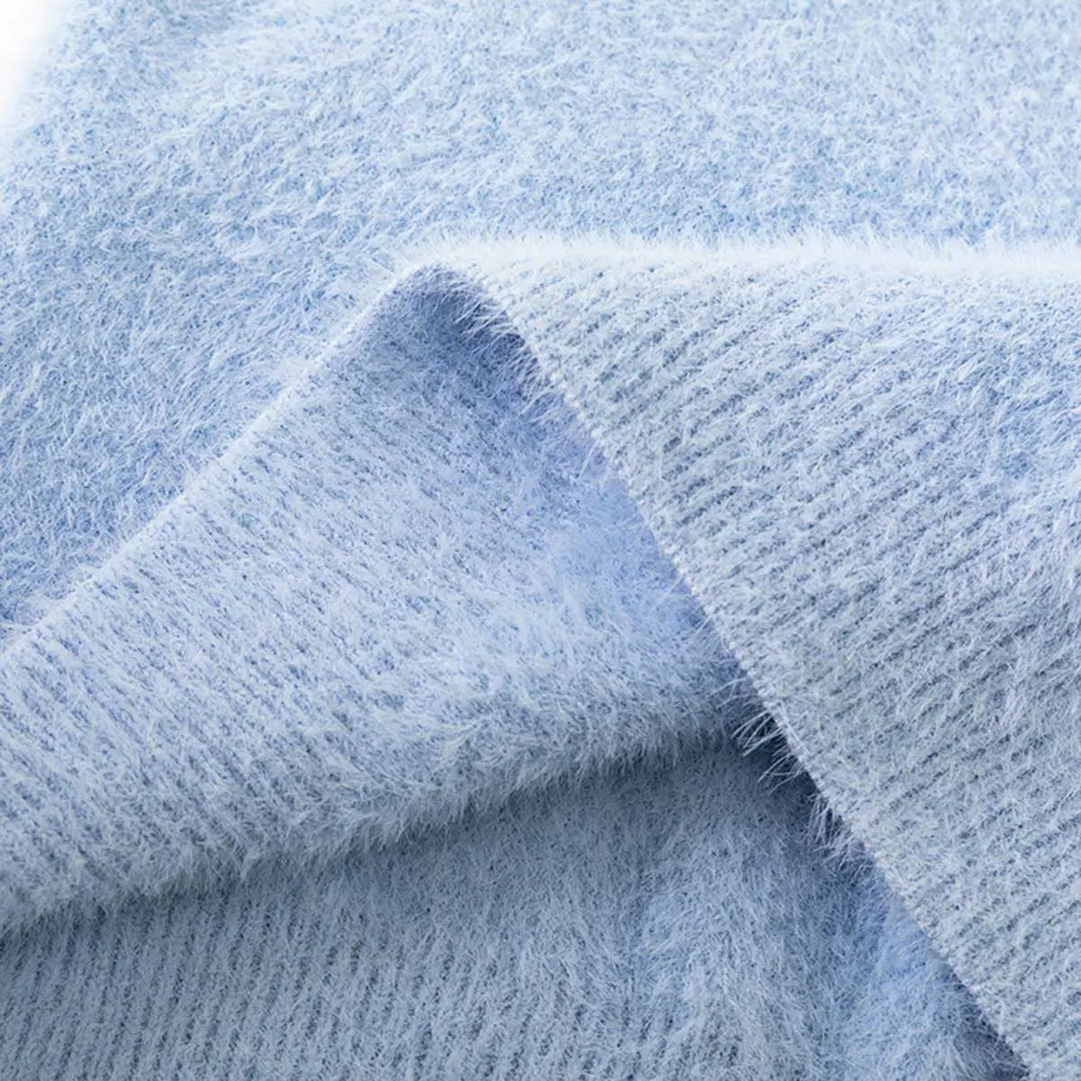 Girls Light Blue Solid High Neck Sweater Sweaters & Cardigans
