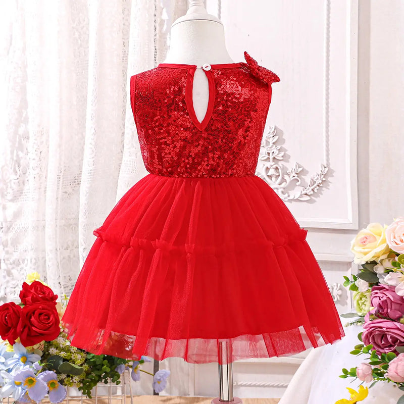 Girls Red Sequined Fit & Flare Party Wear Dress Party Dresses