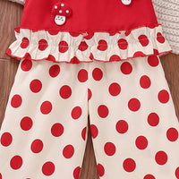 Girls Red Mushroom Applique Sleeveless Top With Polka Dot Pants Sets 2 pc. Sets