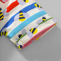 Girls Short Sleeve Multistriped Flared Dress Casual Dresses   
