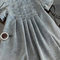 Girls Light Blue Flutter Sleeve A-line Denim Dress Casual Dresses