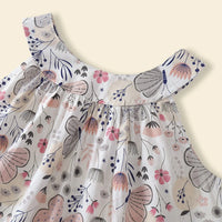 Girls Off White Butterfly Printed Round Neck A-line Dress Casual Dresses