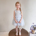 Girls Light Blue Bow Applique Sleeveless Tiered Dress Casual Dresses Light Blue 1-2 Y