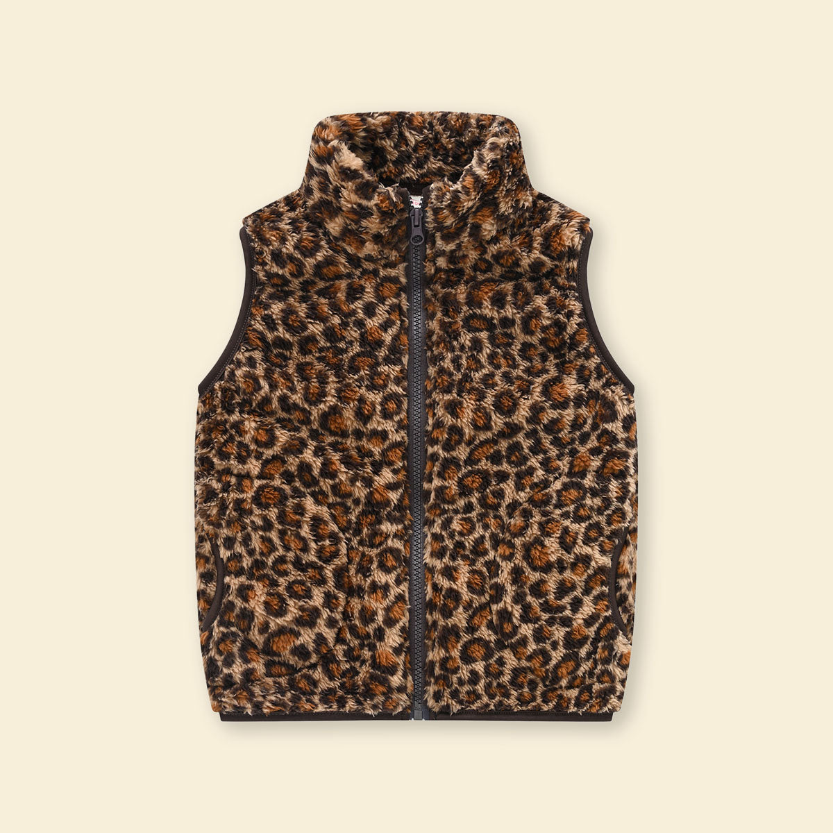 Girls Multicolor Leopard Printed Fleece Front Zipper Sleeveless Winter Jacket Coats & Jackets