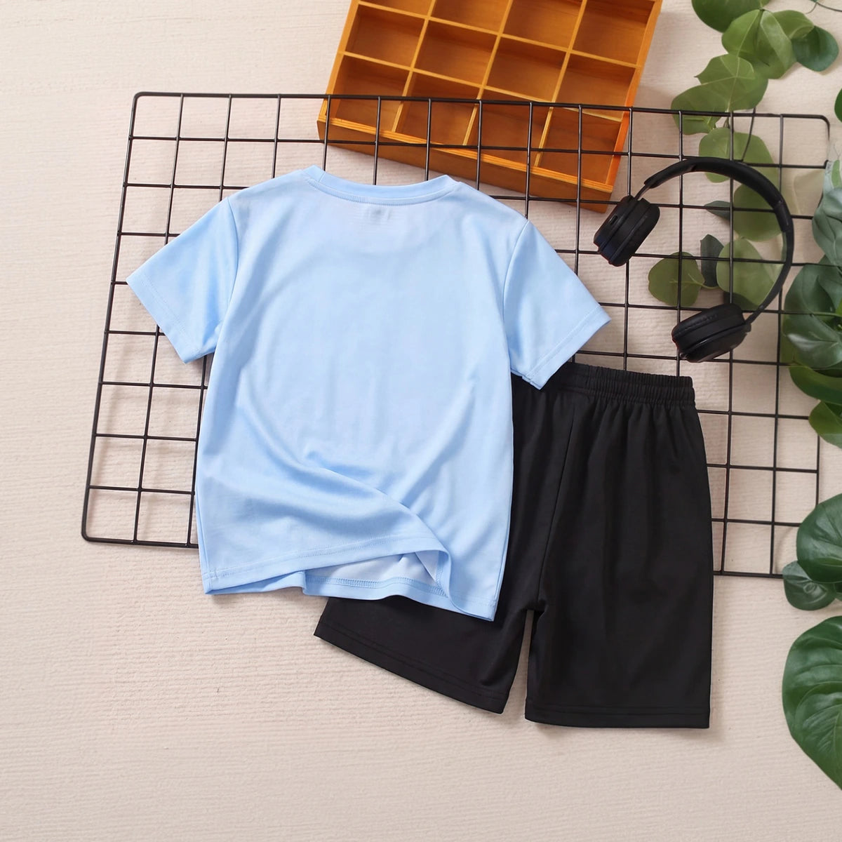 Boys Sky Blue Typography Print Short Sleeve T-Shirt With Shorts Sets 2 pc. Sets