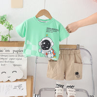 Boys Astronaut Printed Green T-Shirt With Shorts Set 2 pc. Sets