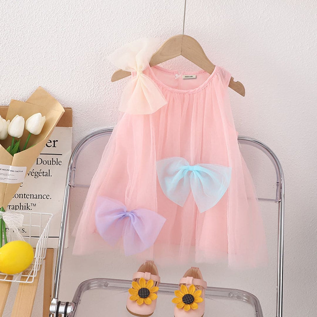 Girls Gathered A-line Dress with Statement Bows