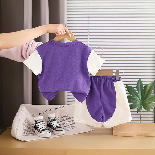 Boys Purple Horse Cartoon Print T-Shirt & Shorts Co-ord Sets Sets