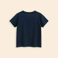 Boys Dark Blue Crane Cartoon Printed Short Sleeves T-Shirt Tshirts