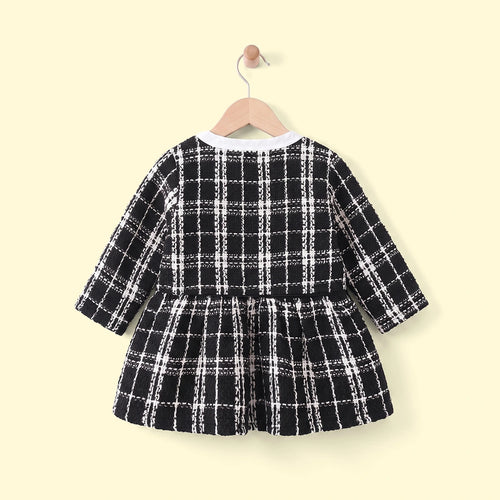 Girls Black Checked Flared Dress With Shrug Casual Dresses