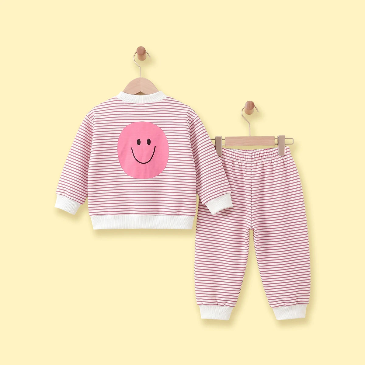 Girls Red Striped Smiley Printed Sweatshirt & Joggers Sets Sets