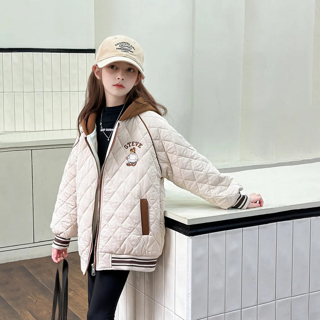 Girls Apricot Quilted Hooded Zipper jacket Coats & Jackets