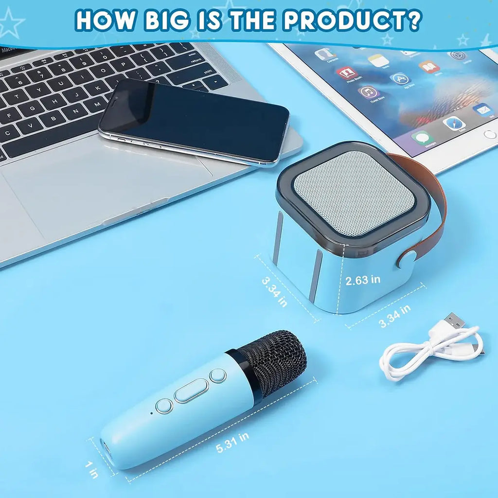 Kids Blue Bluetooth Karaoke Speaker with Wireless Microphone Trending Accessories