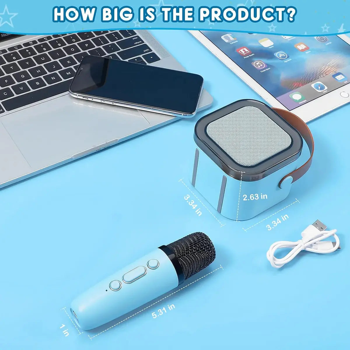 Kids Blue Bluetooth Karaoke Speaker with Wireless Microphone Trending Accessories