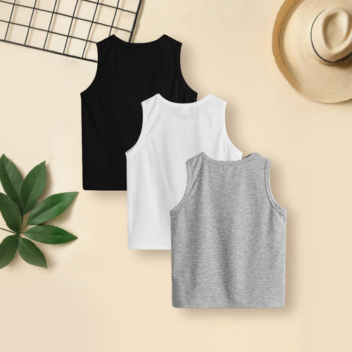 Boys Multicolor Solid Sleeveless Vests ( Pack Of 3 ) Tshirts