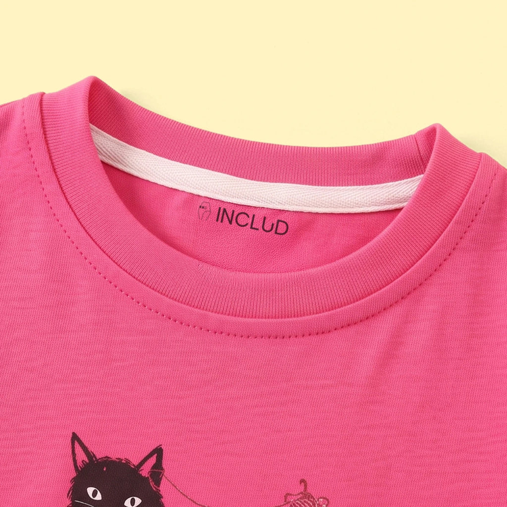 Girls Pink Graphic Short Sleeve T-Shirt With Pants Sets 2 pc. Sets