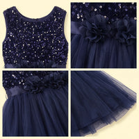 Girls Navy Blue Sequin Embellished Sleeveless Party Gown Party Dresses