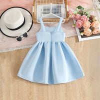 Girls Sky Blue Flower Applique Fit & Flare Party Wear Dress Party Dresses