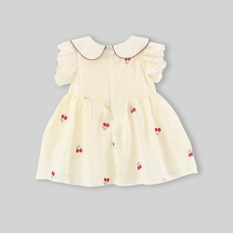 Girls Apricot Cherry Print Fit & Flare Casual Dress Casual Dresses