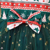 Girls Green Christmas Tree Printed Fit & Flare Dress Casual Dresses