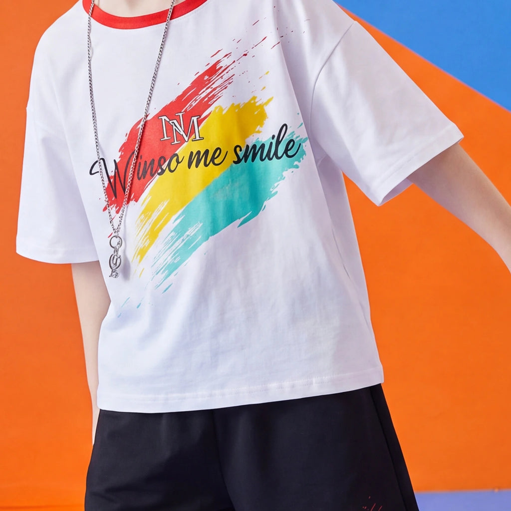 Boys White Typographic Print Short Sleeve T-Shirt With Shorts Sets 2 pc. Sets