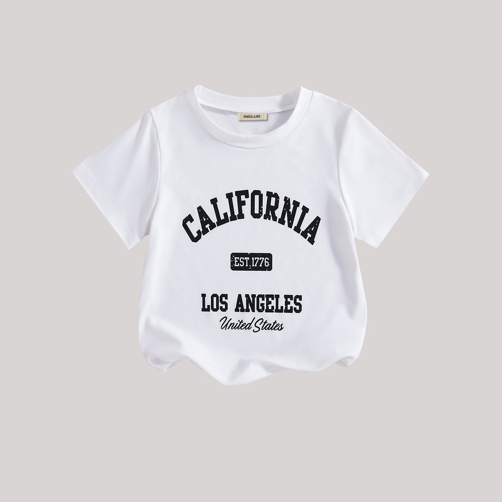 Girls White Typographic Printed Short Sleeves T-Shirt With Pants Set 2 pc. Sets
