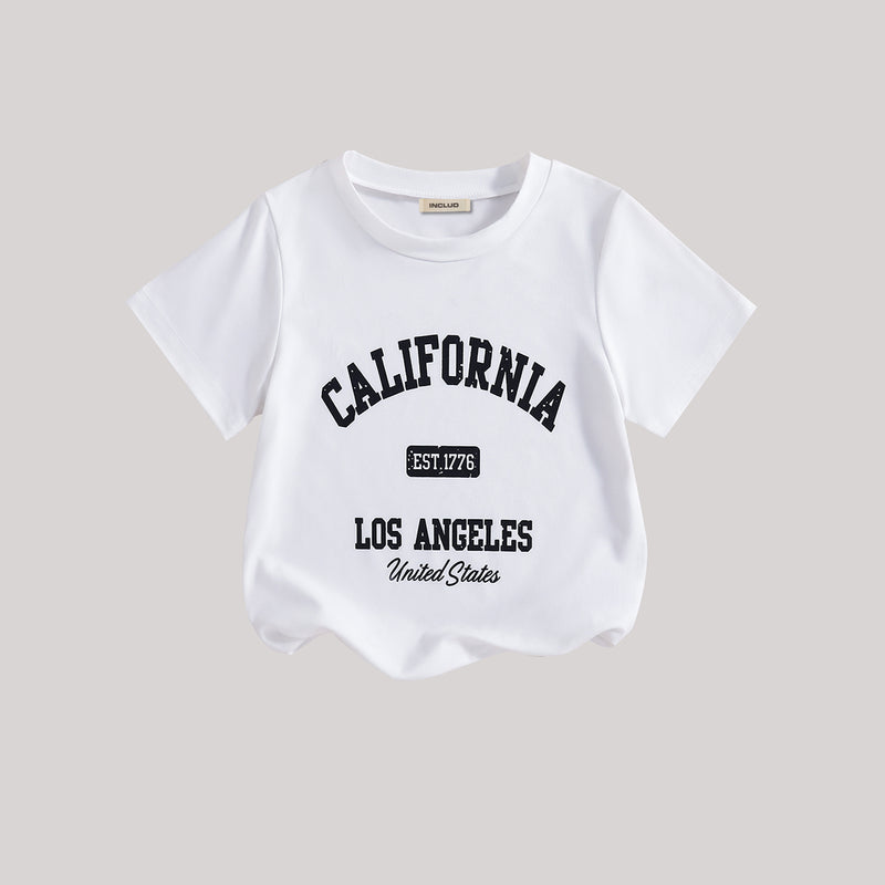 Girls White Typographic Printed Short Sleeves T-Shirt With Pants Set 2 pc. Sets