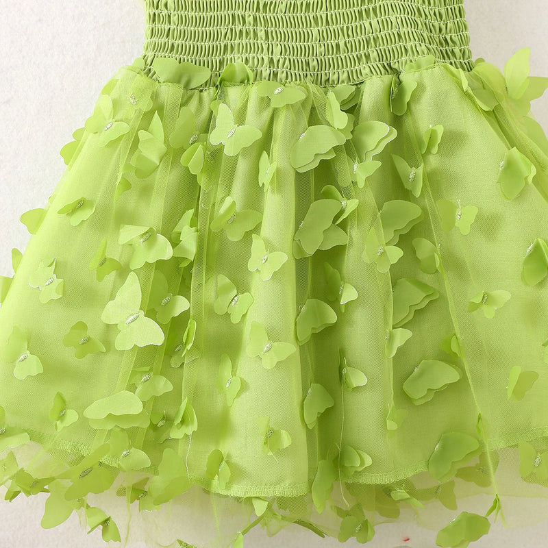 Girls Green Butterfly Applique Fit & Flare Dress Casual Dresses