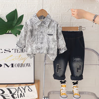 Boys Black Abstract Printed Long Sleeves Shirt With Denim Pants Set 2 pc. Sets Black 1-2 Y
