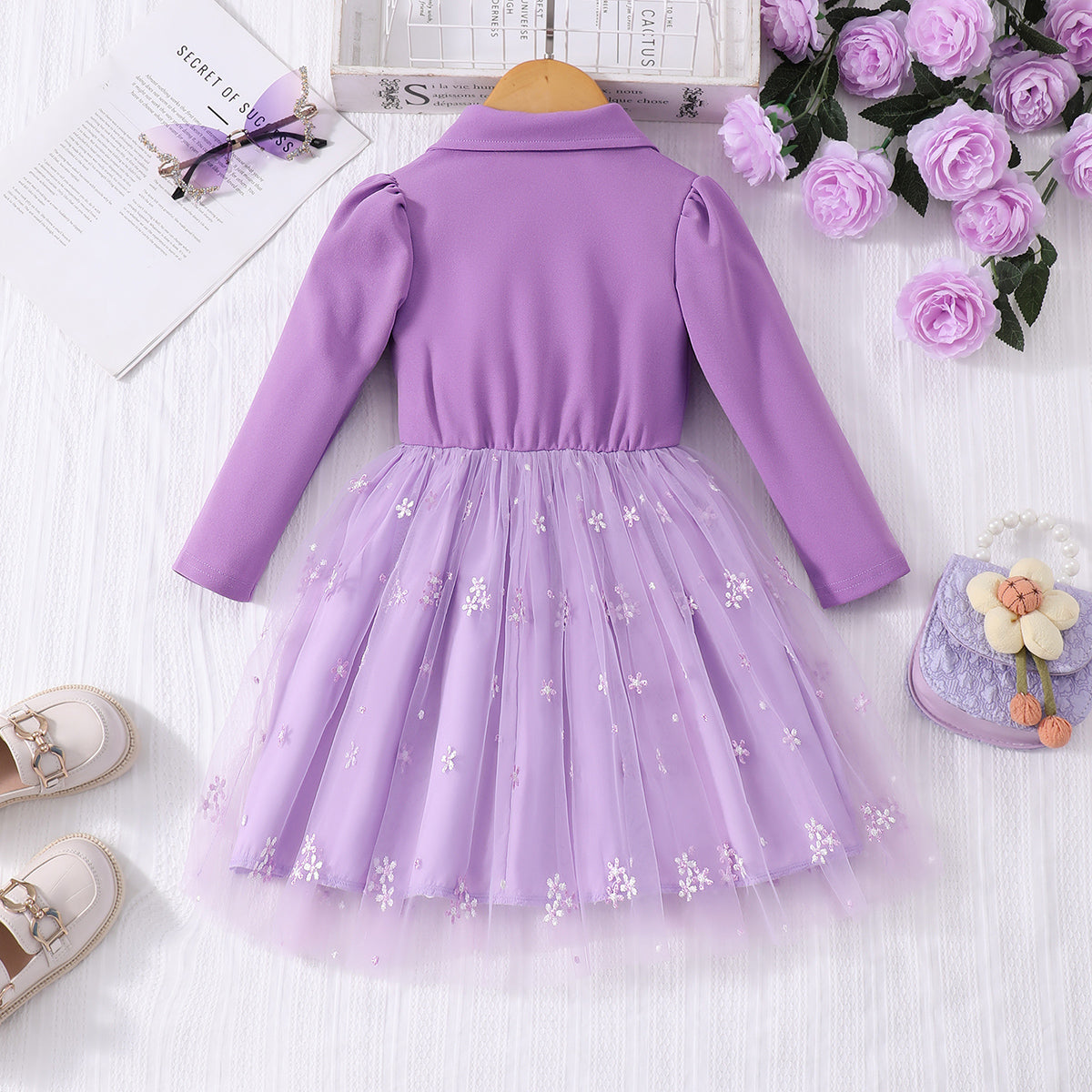 Girls Purple Embroidered Tulle Overlay Blazer Dress Casual Dresses